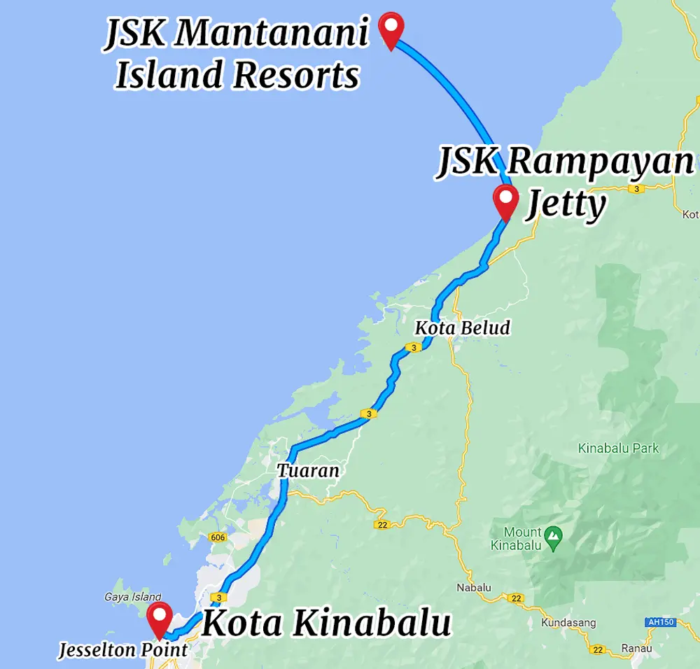 Traveler's route to JSK Mantanani Island Resorts